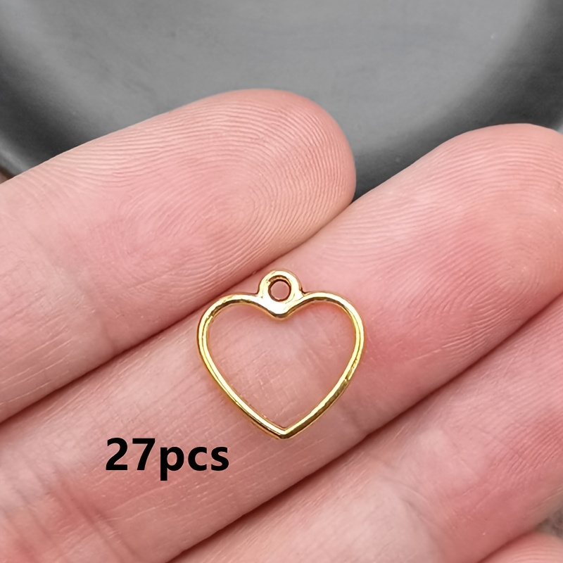 27pcs Hollow Out Love Heart Charm Pendant Bohemian Style Jewelry Accessories, Handmade Making Bracelet, Necklace, Earring Accessories 13*14mm