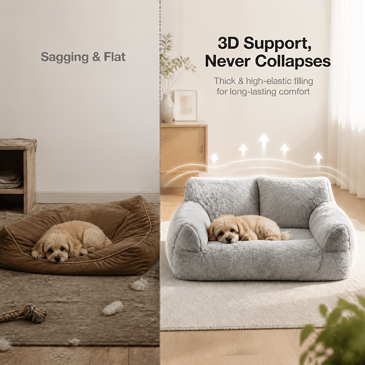 TEMU Letto in Peluche per Cani, Letto Cuccia Antiribaltamento per Animali Domestici di Taglia e Media, Letto Rialzato con Supporto Laterale Calmante