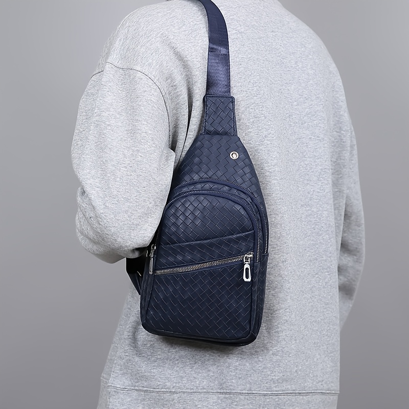 Sac de Poitrine Homme — Tressé Cuir PU Multicompartiments Sac de poitrine pour homme, sac bandoulière en PU pour homme, sac à bandoulière décontracté multi-compartiments, sac à dos léger pour les trajets quotidiens