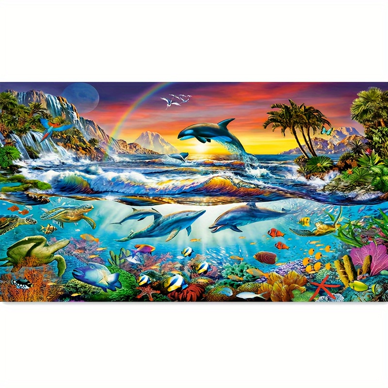 

5d Diy Diamond Painting Kit, Full Round Acrylic Drills, Frameless Mosaic Art For Home & Office Decor, Perfect For Holiday Parties - 15.75x27.56 Inches Ocean Diamond Painting Kits