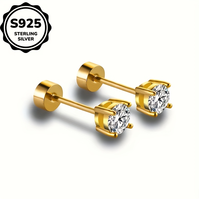 18k golden plated 925 sterling silver single round three dimensional synthetic zirconia earrings for my   christmas gift Product details 1