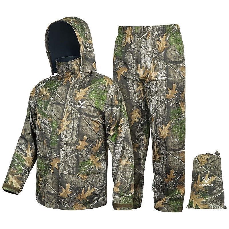TEMU Breathable Fit, Men's Camouflage Rain Suit - Lightweight, Breathable, Reflective Raincoat And Pants Set For Outdoor Activities Like Fishing And Cycling, Polyester Fabric, Ideal Christmas Gift