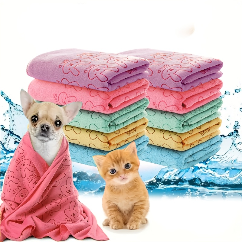 10pcs Multicolor Cartoon Printed Pet Quick-drying Towels Random 35cm/13.78in X 75cm/29.53in Suitable For Medium To Small Animals, Without Battery