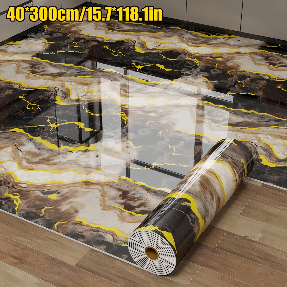 Image of 1 Roll Extra Thick 2.5mm Marble Floor And Wall Stickers - Peel And Stick Removable Self-adhesive Vinyl Tiles, For Bathroom, Kitchen, Living Room