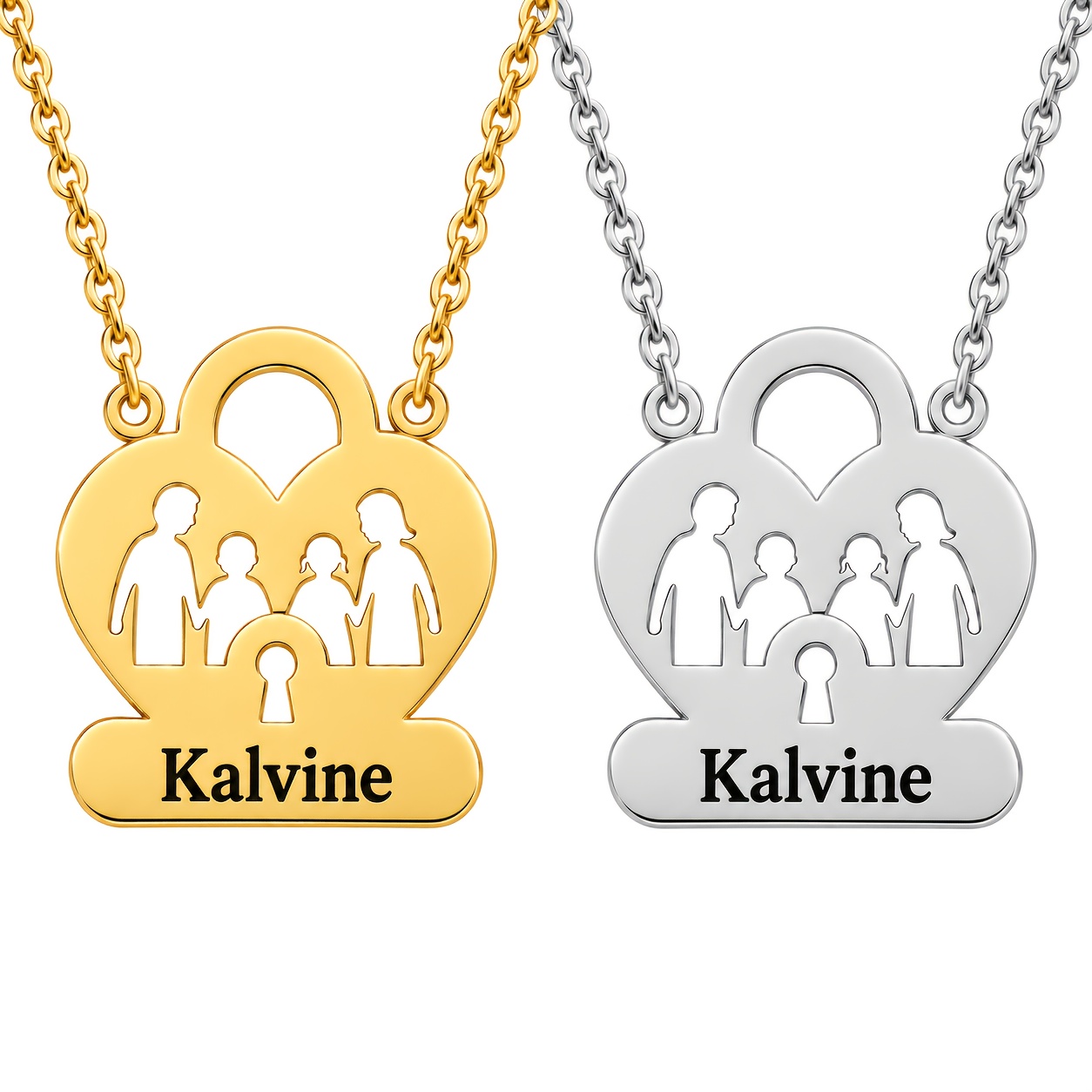 Personalized Family Name Lock-Shaped Necklace