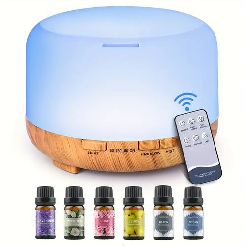 Essential Oil Diffuser And Humidifier with Night Light - 16.91oz, USB Powered, Auto Shut-Off, Relaxing Atmosphere in Home, Office, Yoga, And Spa