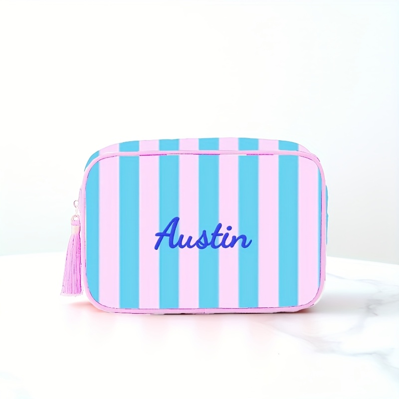 TEMU Personalized Embroidery Name/text Makeup Bag - Custom Initials & Designs, Lightweight Travel Toiletry Organizer With Zipper Closure, Cosmetic
