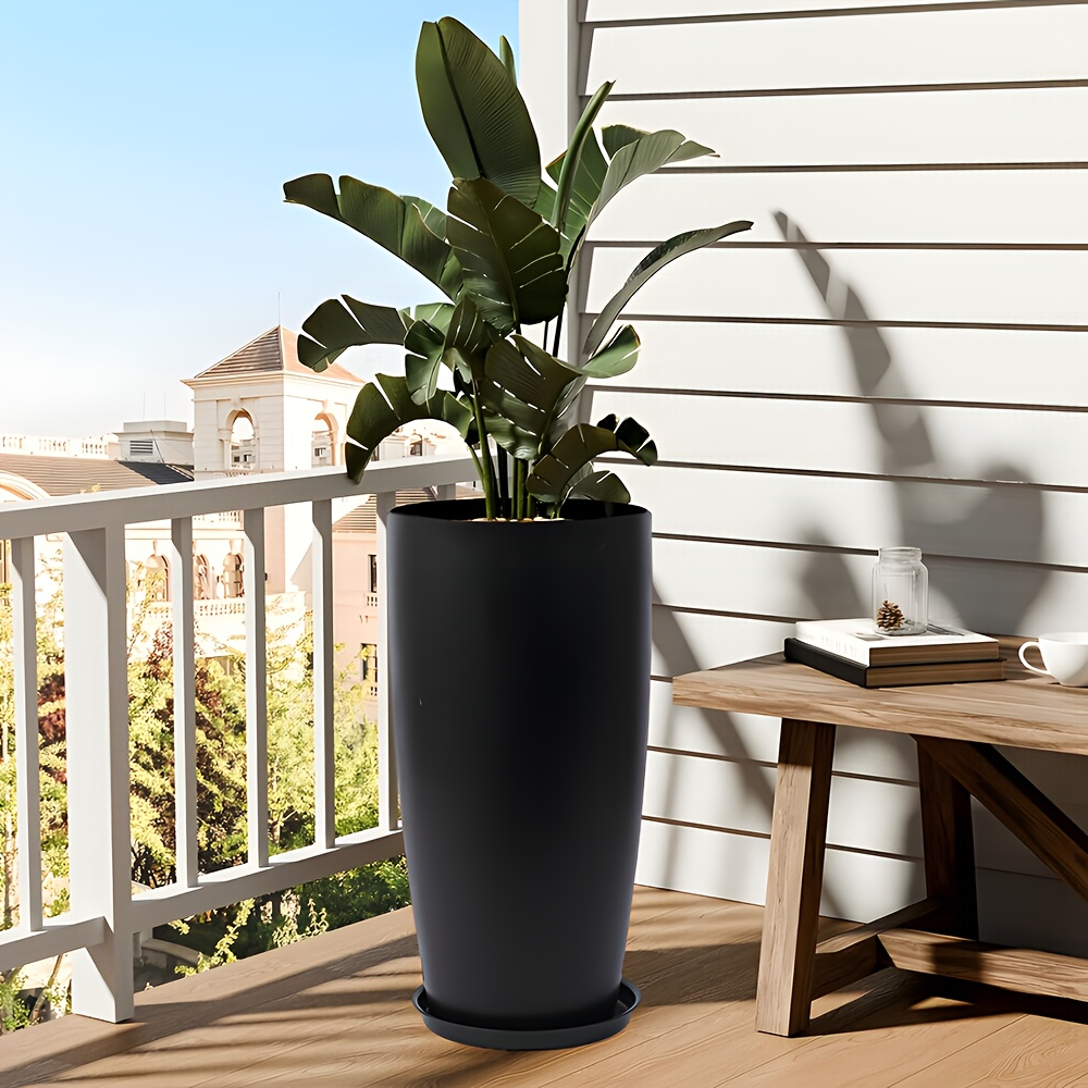 Hoher Blumentopf Aus Kunststoff Mit Holz-Optik – 25 Cm Durchmesser, Wetterfest Für Drinnen & Draußen