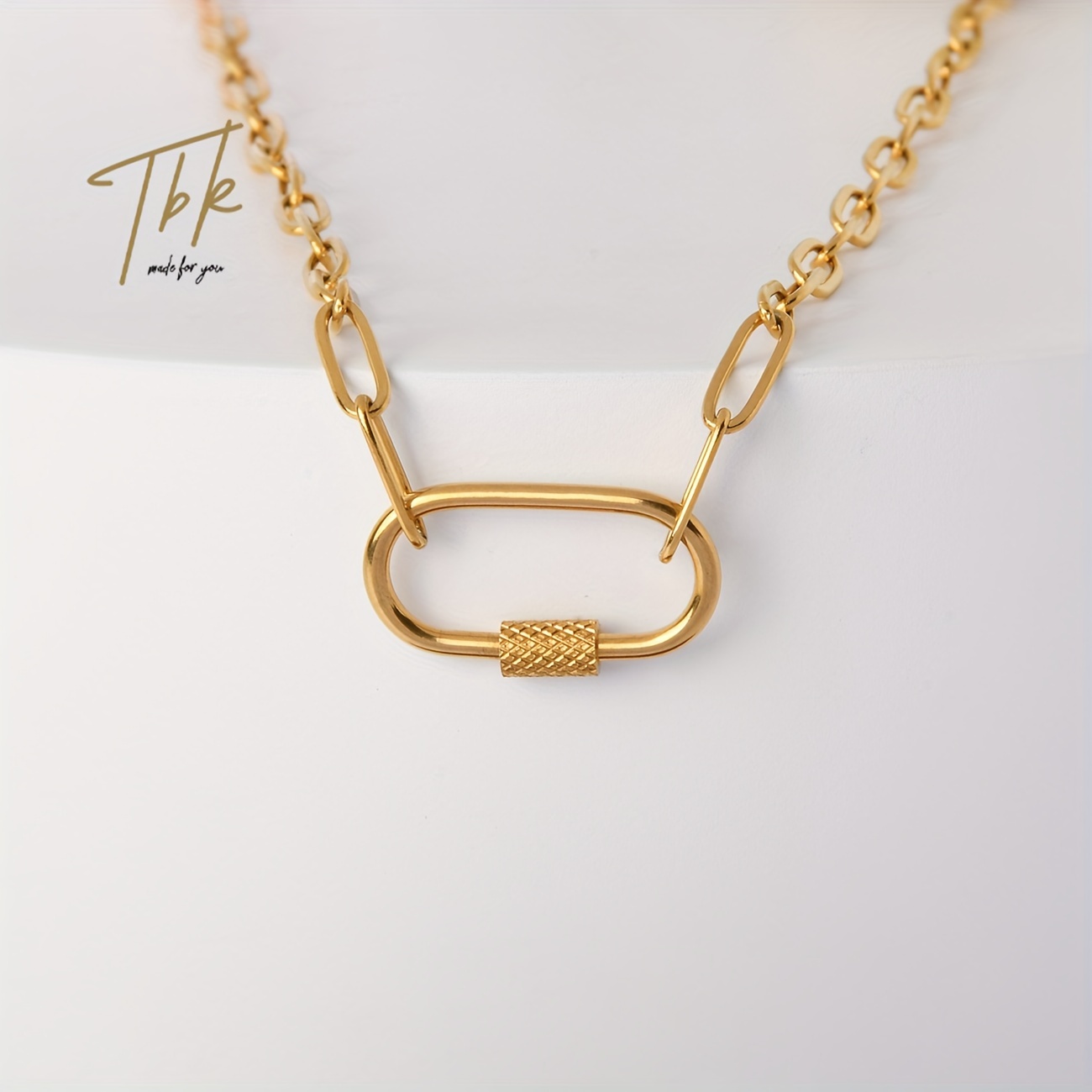 Image of 18k Gold-plated Paperclip Link Necklace, Fashion Jewelry, Sparkling And Simple, Adjustable, With Gift Box, For Christmas, Women,, Birthdays, Mother's Day, Valentine's Day, Friendship Gift, 724n