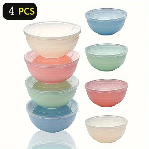 item picture 4pcs reusable plastic bowl set set bowl and lid 24oz for soup oatmeal ramen rv camping college dorm microwave and dishwasher safe kitchen tool kitchen accessory