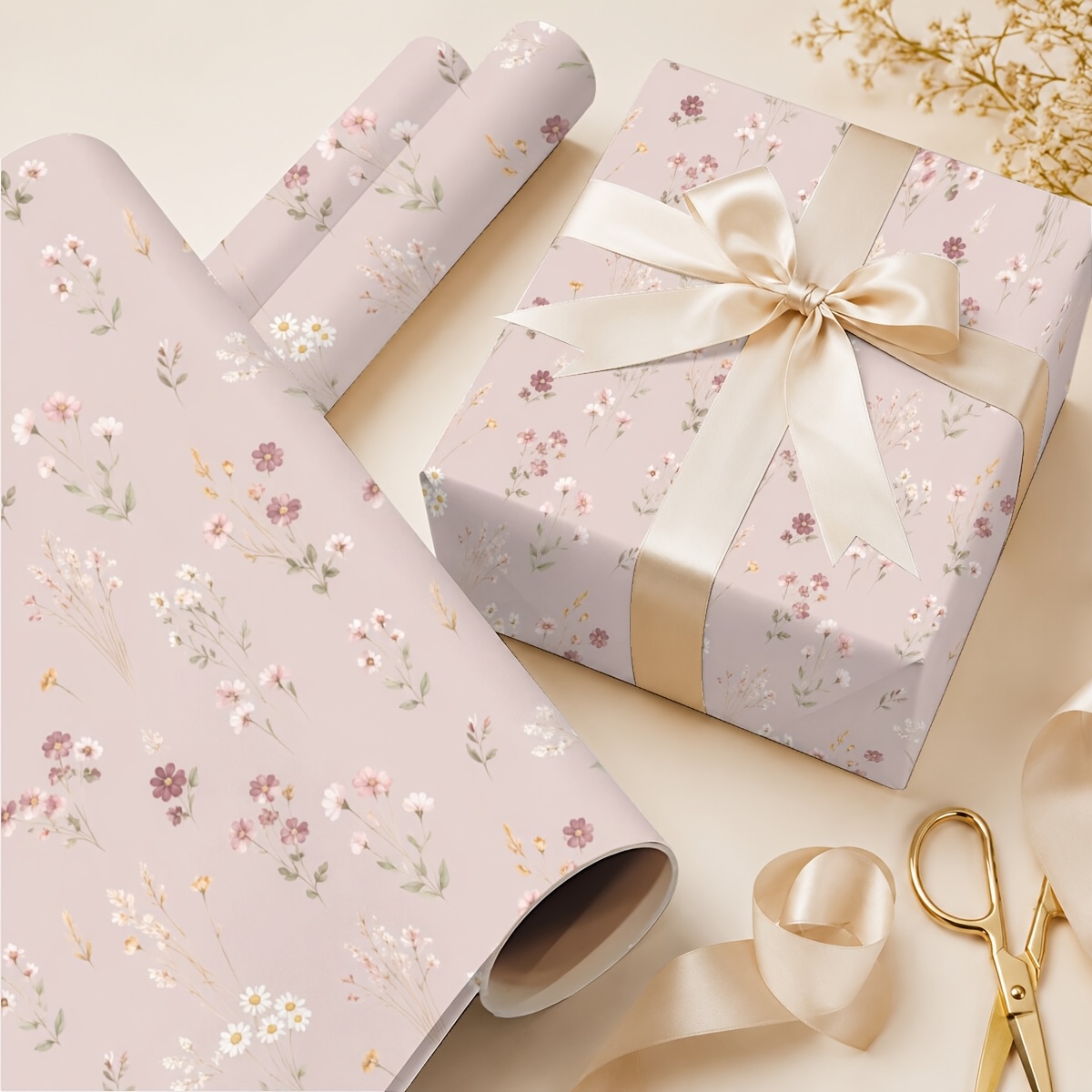 TEMU Rouleau de papier cadeau 19.69In X 118.11In avec fleurs pour cadeaux de Noël, fête d'année, anniversaire, fête de mariage, Saint-Valentin et