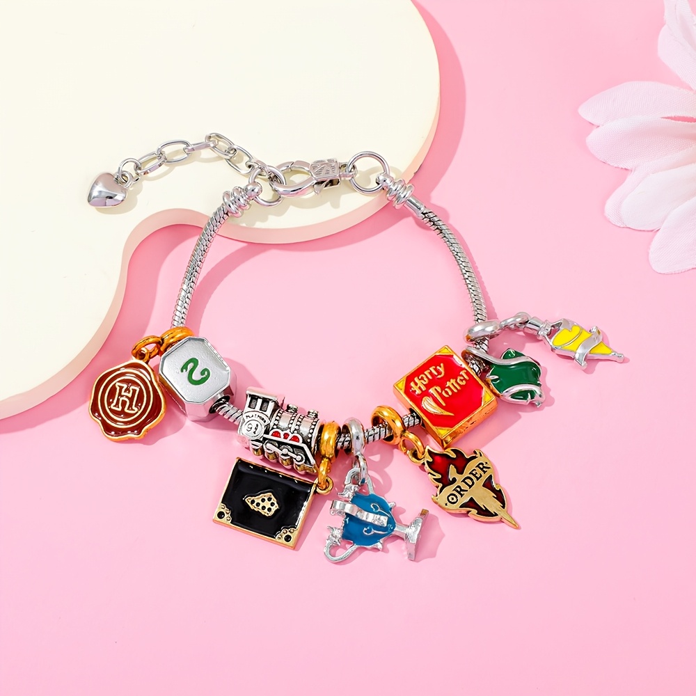 TEMU 1pc Wb Harry Potter Slitherin Charms Bracelet Pendant - Hogwarts Magic Bangle, Diy Suitable For Fans Gifts, Themed Accessories For Daily Wear &