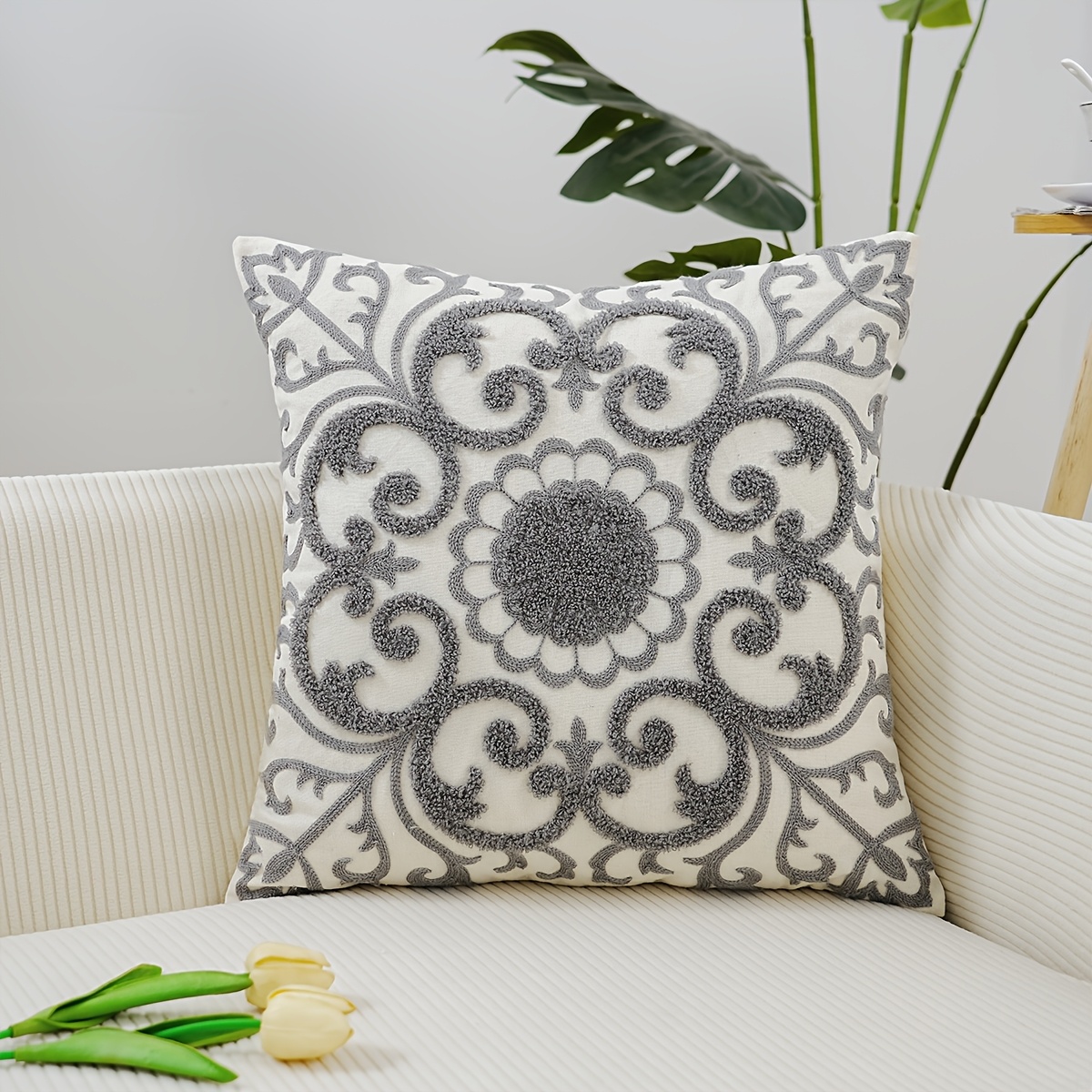 TEMU 1pc Floral Embroidered Decorative Pillow Cover, Multiple Sizes , Suitable For Rooms (pillow Insert Not Included)