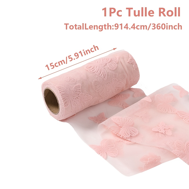 E-shop ., Rosa Beflockte Schmetterling Tüll Stoffrolle, 5.91 Zoll, Schmetterling Themenparty Transparenter Stoff Hintergrund Vorhänge, Hochzeit Braut