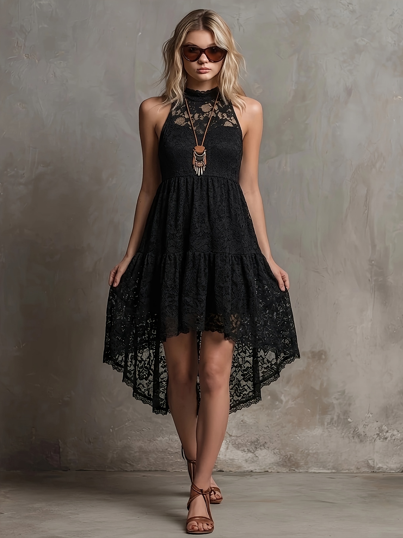 black lace dress short in front long in back Front Short Long Back Style Backless Lace Dress (S) Black : Clothing, Shoes  & Jewelry