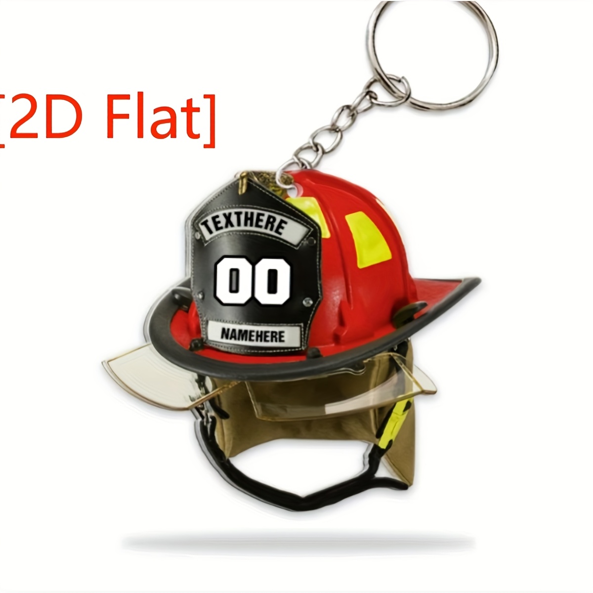 TEMU 2d Flat, 2d Flat Custom Name Title Number Acrylic Firefighter Helmet Keychain, Gift Keychain For Boyfriend, Father, Husband, For A Firefighter,