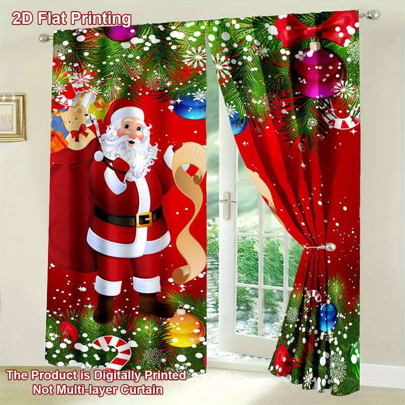 Lot De 2 Rideaux De Porte De Noël (Père Noël Et Sapin) - Polyester, Dimensions 180x89 Cm, Pour Intérieur Ou Extérieur
