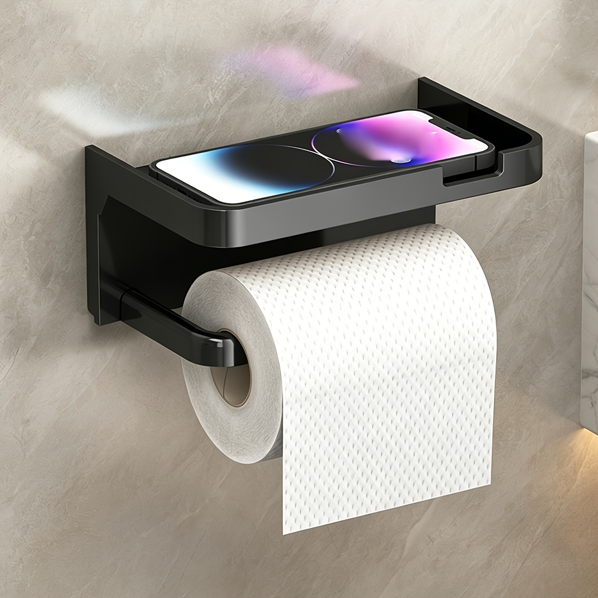 Image of 1pc Toilet Paper Holder With Shelf – Wall-mounted, Installation, Waterproof, Multifunctional Bathroom Tissue Holder, Space- Design – Suitable For Bathrooms, Kitchens, And Bedrooms