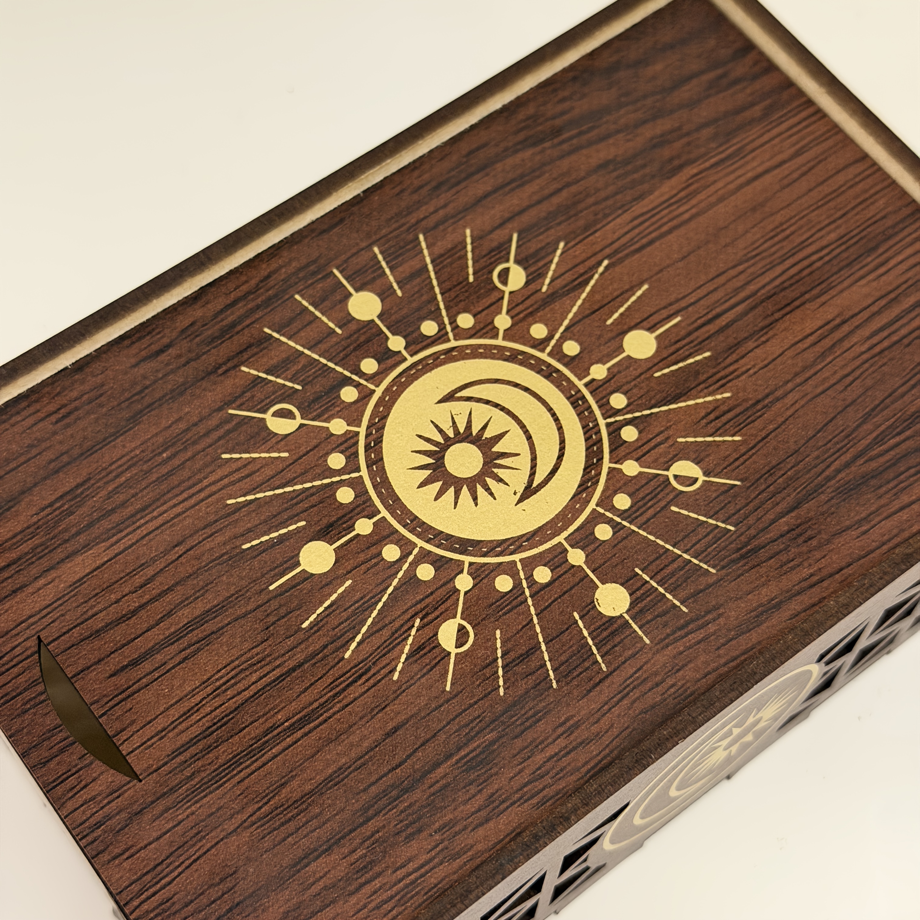 Star Sun Totem Wooden Storage Box, Retro Design