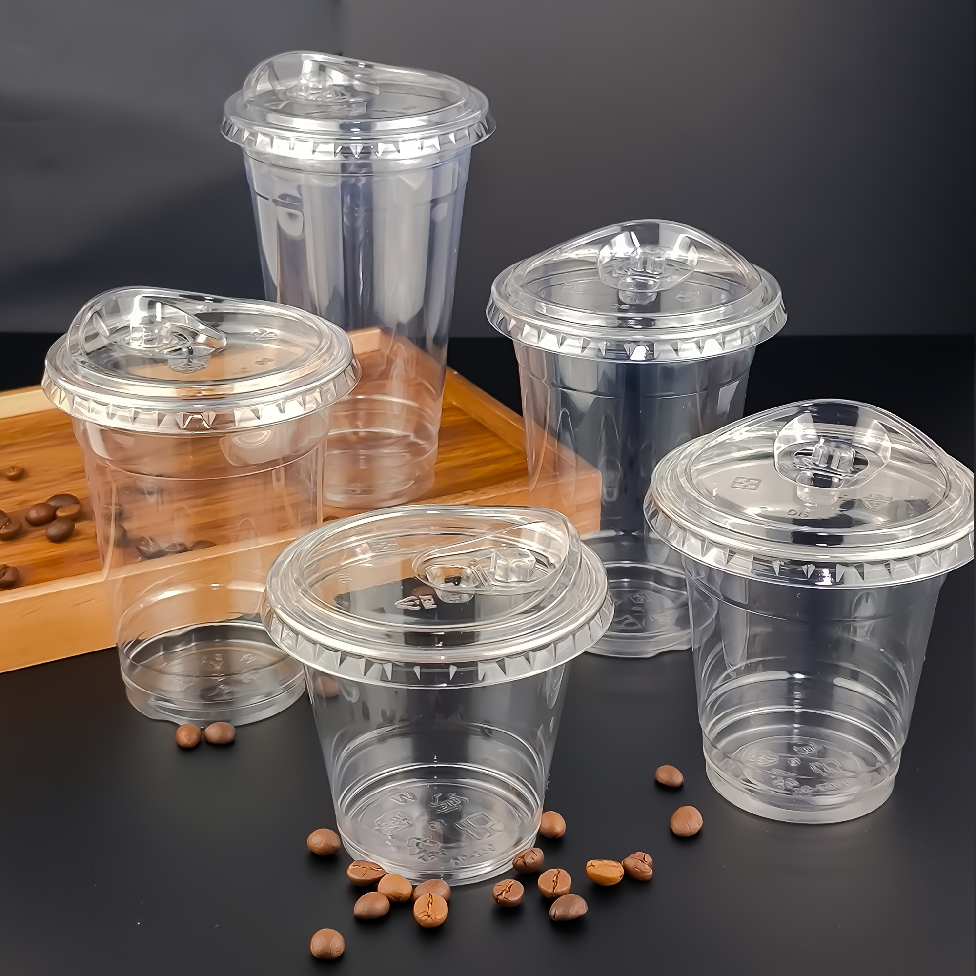 50pcs elegant disposable coffee cups with lids 9oz 10oz   16oz clear plastic bpa free recyclable ideal for parties holidays weddings versatile use for cold drinks smoothies iced coffee coffee accessories details 4