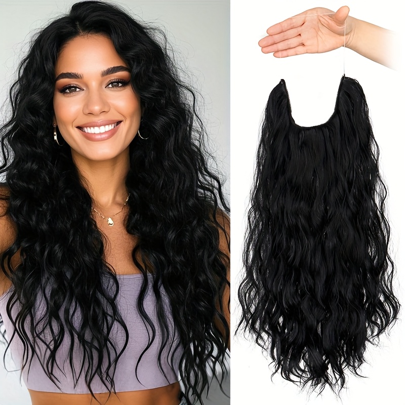 E-shop Lange synthetische Angelmasse Haarverlängerung Elegante Wasserwelle Lockige Styles für Frauen Leichtes, flauschiges Haarteil
