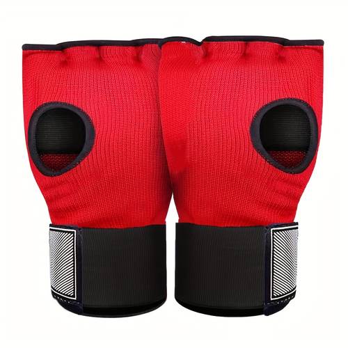 1 pair mma half finger gel boxing glove muay thai training hand wrap inner glove with long wrist strap boxing training accessory