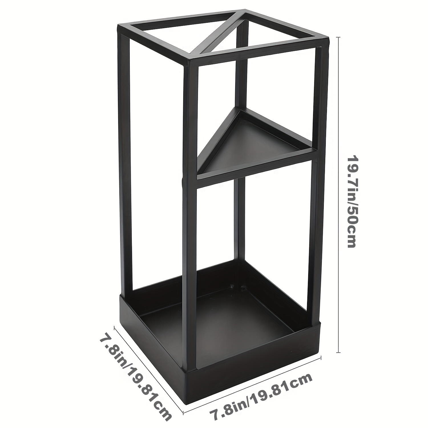 20 Inch Tall Modern Rectangular Matte Black Metal Freestanding Entryway Umbrella Rack Or Cane Holder With Shelf For Small Umbrellas And Bottom Drip Catch