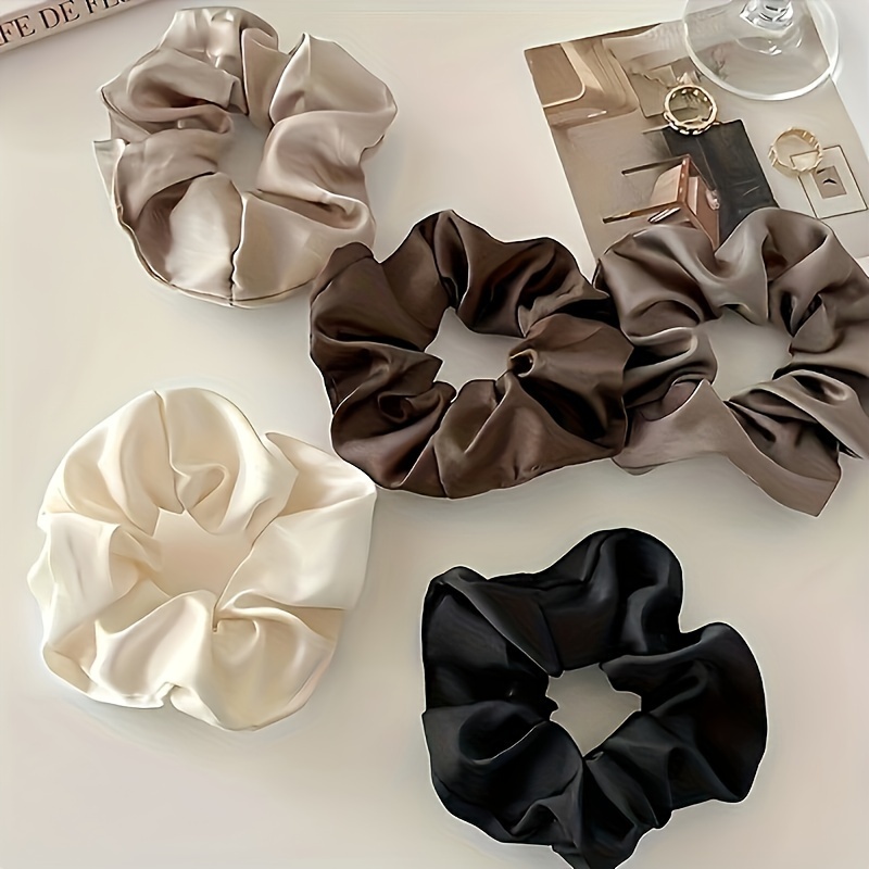 TEMU 5 Elegant Satin Scrunchies, Vintage Style, Fashionable Hair Ties, Hair Bands For Everyday And Party Hairstyles - Assorted Colors