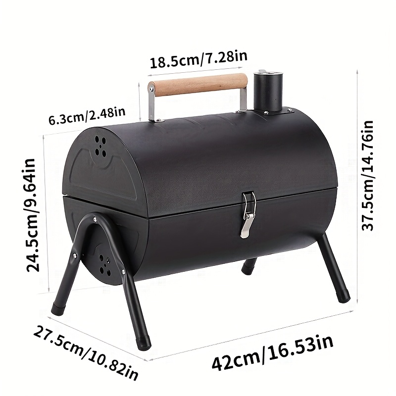 1pc Portable Charcoal Grill - Compact Outdoor Tabletop BBQ with Dual-Sided Grilling Rack, Sturdy Construction for Stew/Roast/Fry, Easy Storage, Ideal for Beach, RV Travel, Garden Parties, Valentine's Day - Black & White