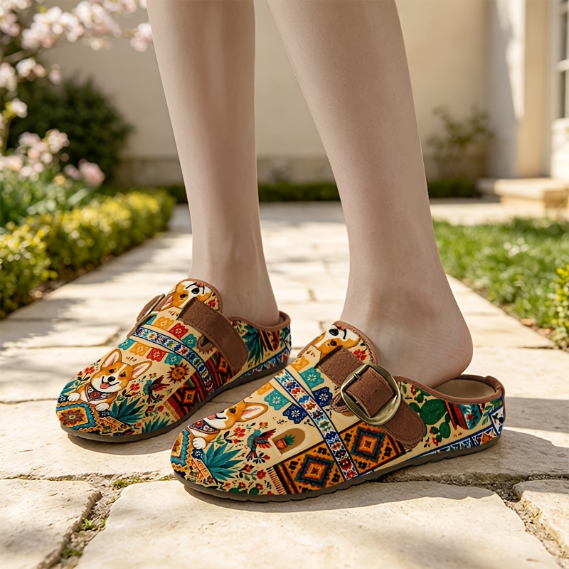 new wide toe mule shoes 1 prvintage bohemian style corgi fun 2  2d mule slippers casual and versatile slip   for indoor and outdoor use a great holiday gift for     exquisite and   that enhances  