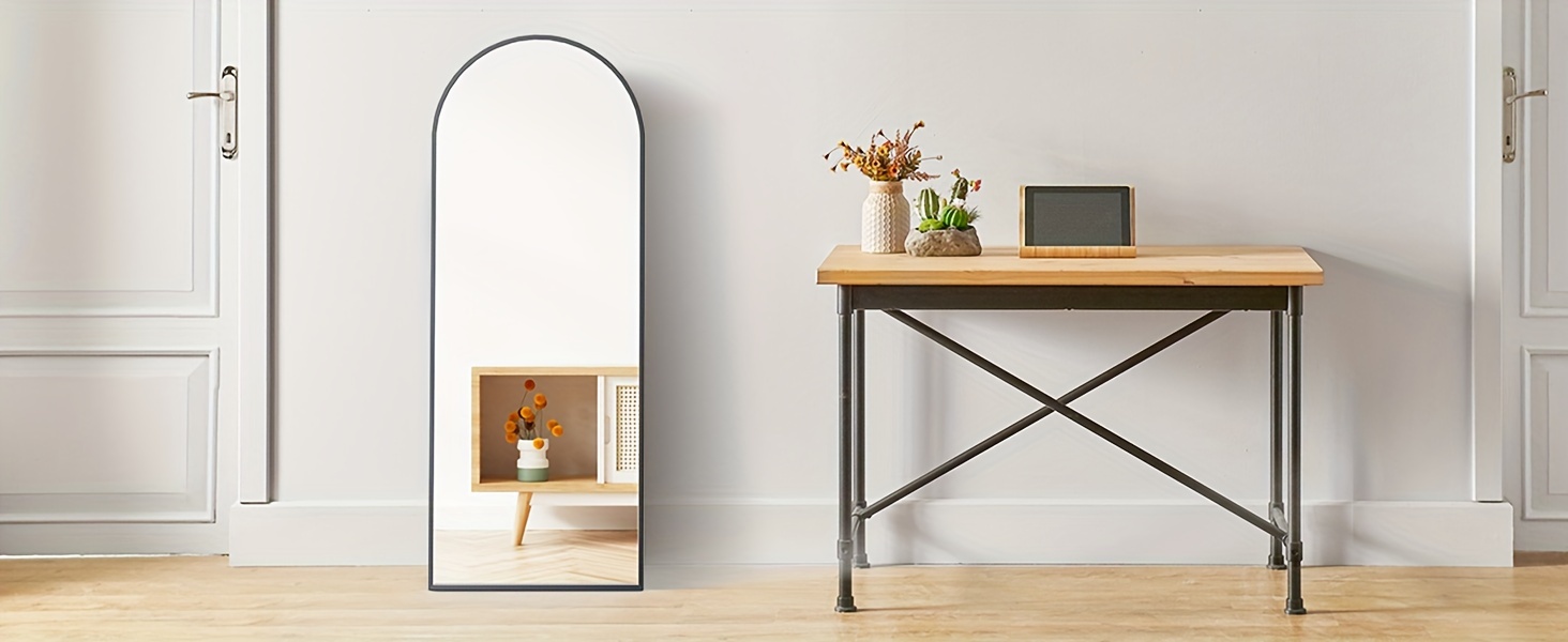 Arched Full Length Mirror with Free Standing & Leaning/Hanging Mount - Tall Vertical Oval Arch Design, Full-Body Mirror Suitable for Living Room, Bedroom, Cloakroom - Modern Simple Aluminum Frame Vertical Mirror