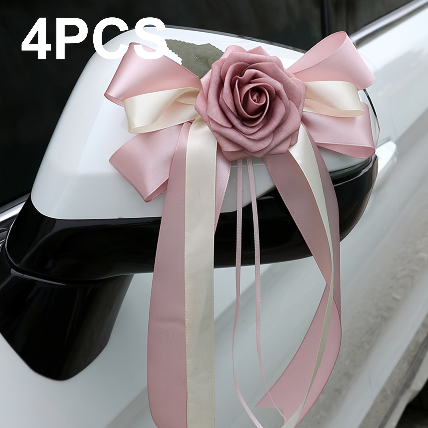 4pcs Artificial Rose Flowers with Green Leaves for Wedding Decor
