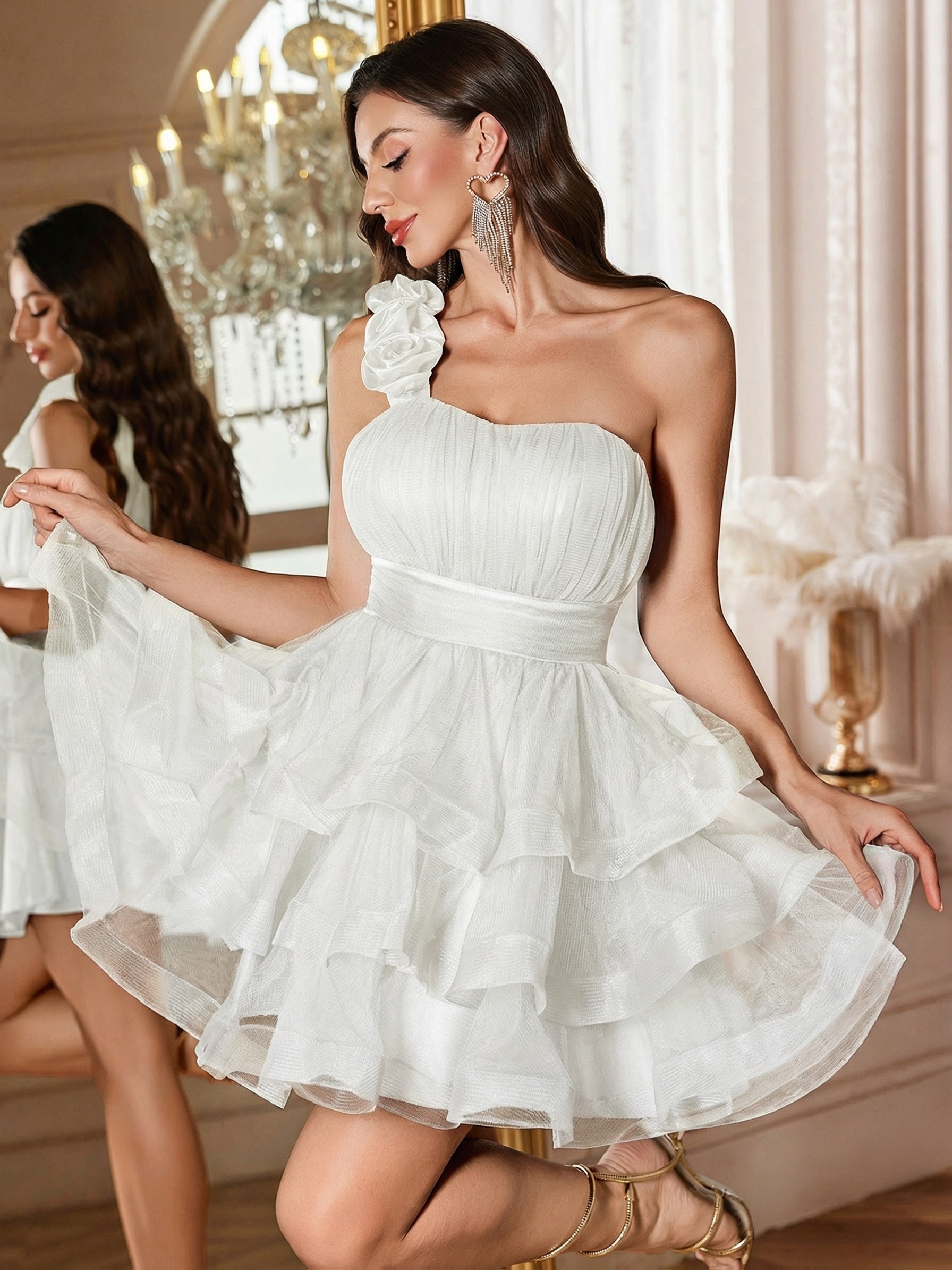 short yellow dresses Yellow Cotton Poplin Fit and Flare Balloon Sleeves Short Dress 70