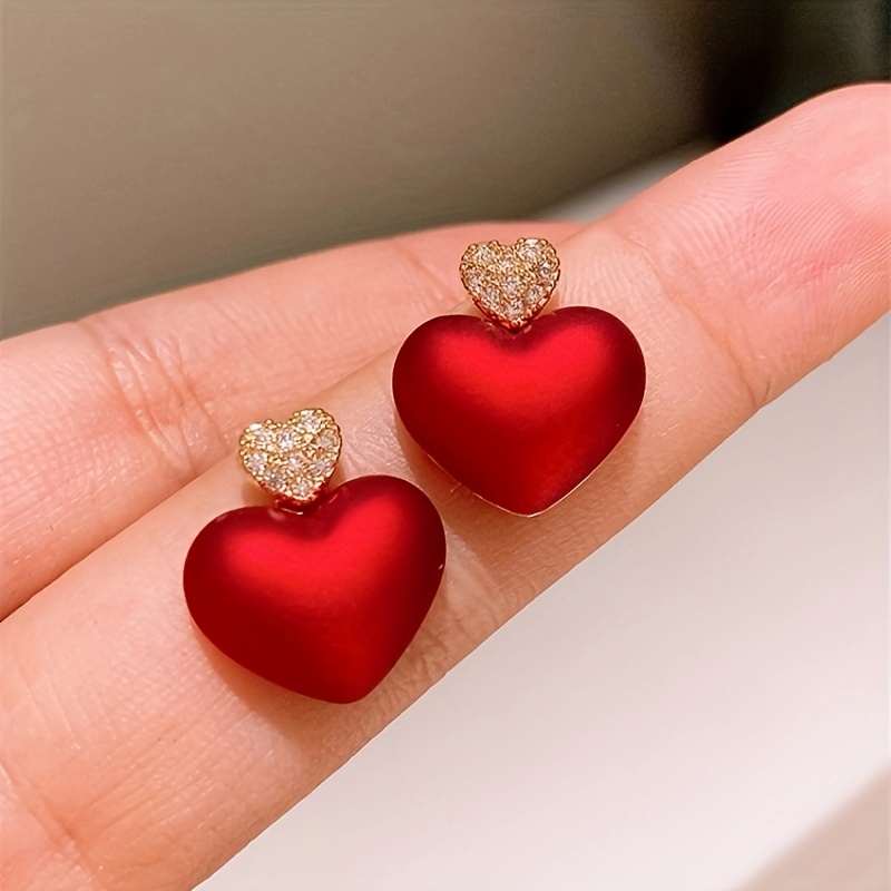 

Valentine's Day Heart Earrings With Sparkling Heart Earrings For Women's Birthday, Christmas And New Year Jewelry Gift