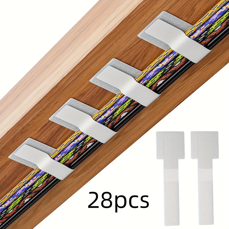 28pcs Self-adhesive Heavy-duty Cable Ties, Hook And Loop Fasteners, Reusable Cable Organizers For Of Computer/data Cables/cords. Essential For Desktop Cable Management, Suitable For Cords, Tidying Up