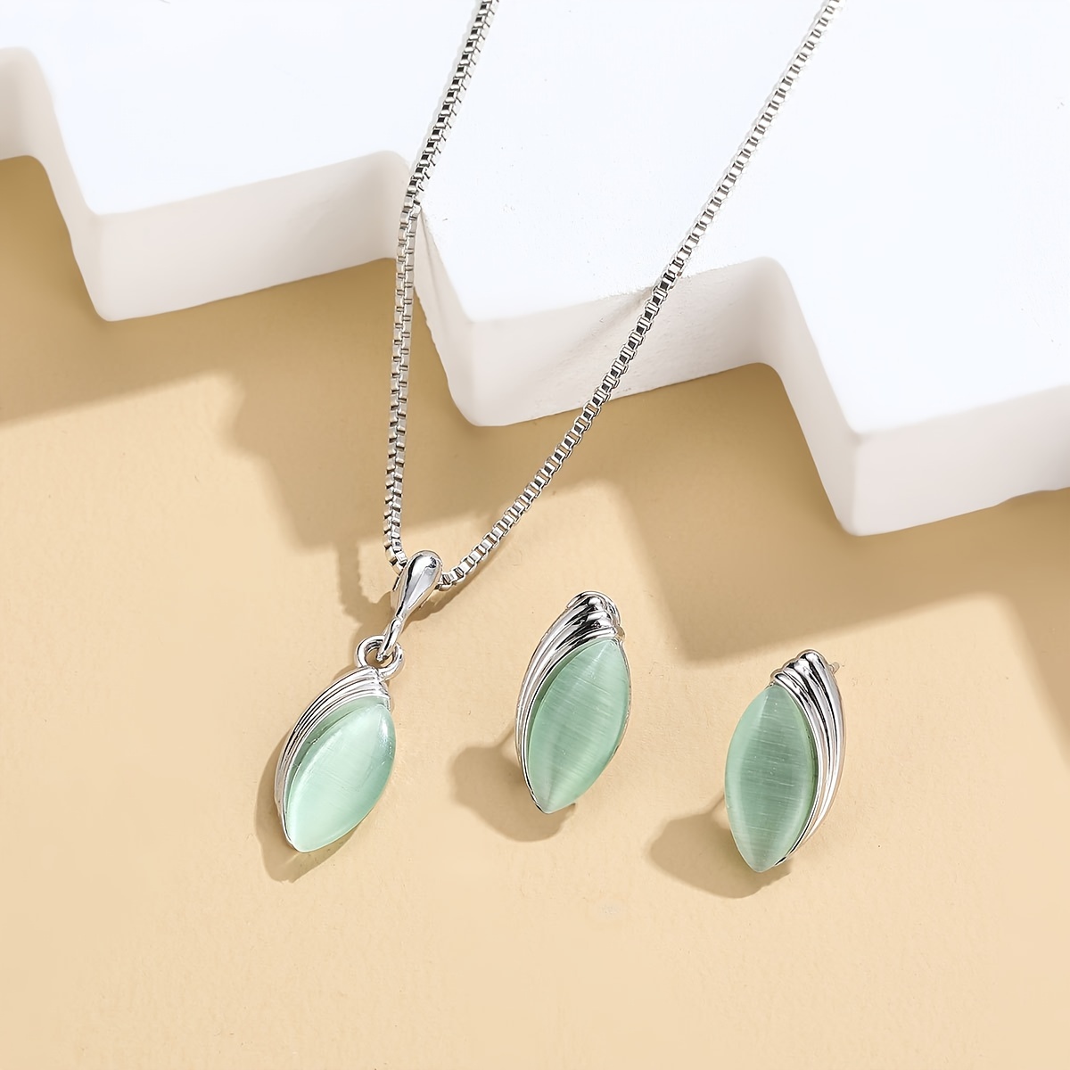 TEMU Conjunto de collar y aretes con piedra de de simple, aretes con colgante ovalado, regalo para hombres y mujeres, joyería neutra, regalo de
