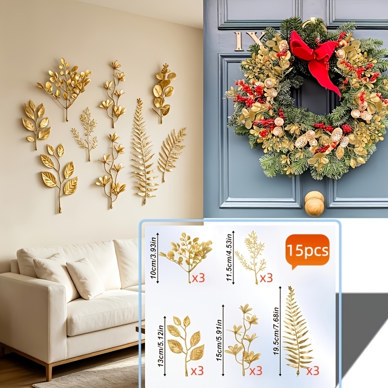 TEMU Lot de 15 mini artificielles, branches simulées de feuilles d'eucalyptus, de cèdre et d'orme avec tiges d'herbe, adaptées pour décorations de