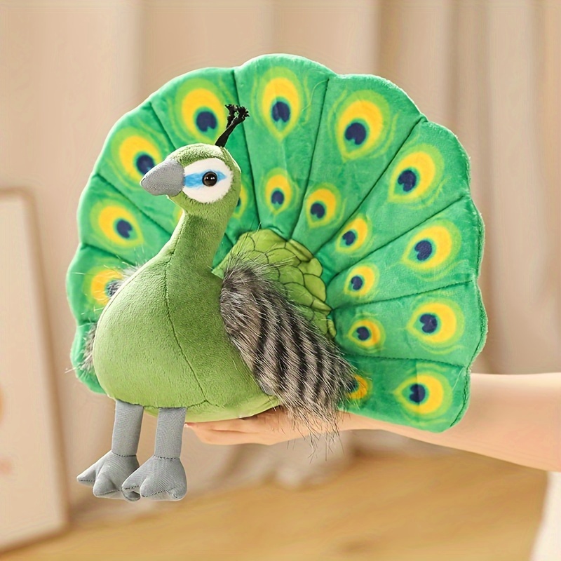 Peacock shadowing stuffed animals