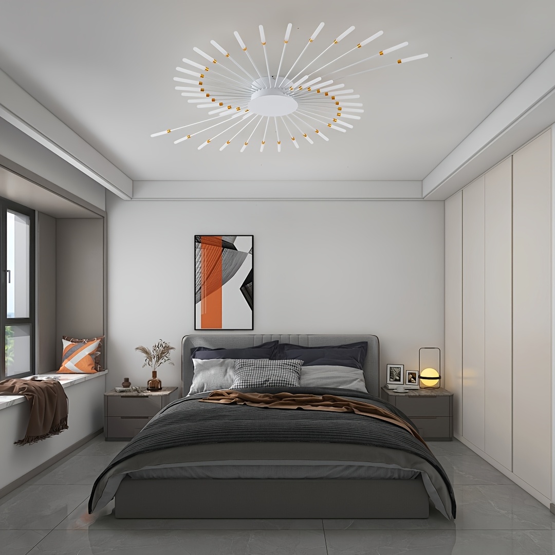 Modern Minimalist Warm White LED Ceiling Light with 42 Golden Firework Design - Sleek Metal Acrylic Fixture for Living Room, Dining Room, Bedroom - No Remote or Switch Included, Living Room Decor | Minimalist Light Fixture | Acrylic Diffuser