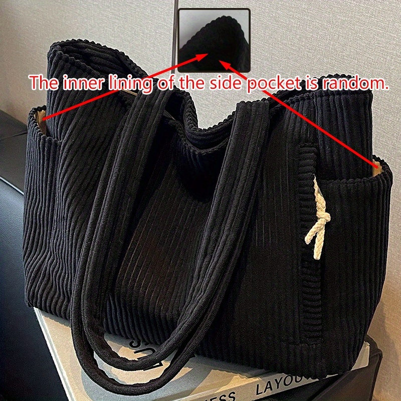 Image of Easy Versatile Corduroy Women's Shoulder Bag, Large Capacity Design, Multi-pocket Multifunctional, Handheld Style, Zipper Closure, Suitable For Daily Commuting, Shopping, Travel, (random Lining)
