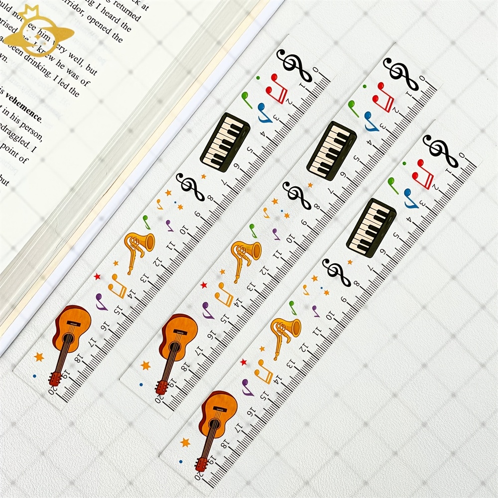 TEMU 3-pack Acrylic Rulers, Musical Instrument Pattern Measuring Tools, Math Tool Acrylic Rulers, Office And School Supplies Stationery Gift (please