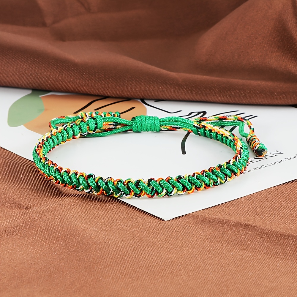 Boho Green & Rainbow Gradient Woven Bracelet Adjustable Friendship Jewelry