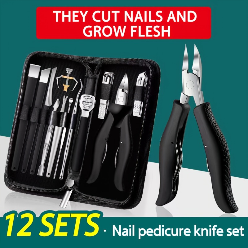 

12-piece Nail Pedicure Kit, Modern Style Manicure Set With Groove Forceps, Double Picker, Nail Clippers & For Ingrown Toenails, Thick Nails, And Callus Removal With Storage Case