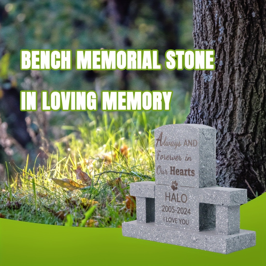 

Jinhuoba Personalized Resin Garden Memorial Bench Stone, Custom Engraved Pet Dog Gift With Dates And Name, Outdoor Memorial Plaque -