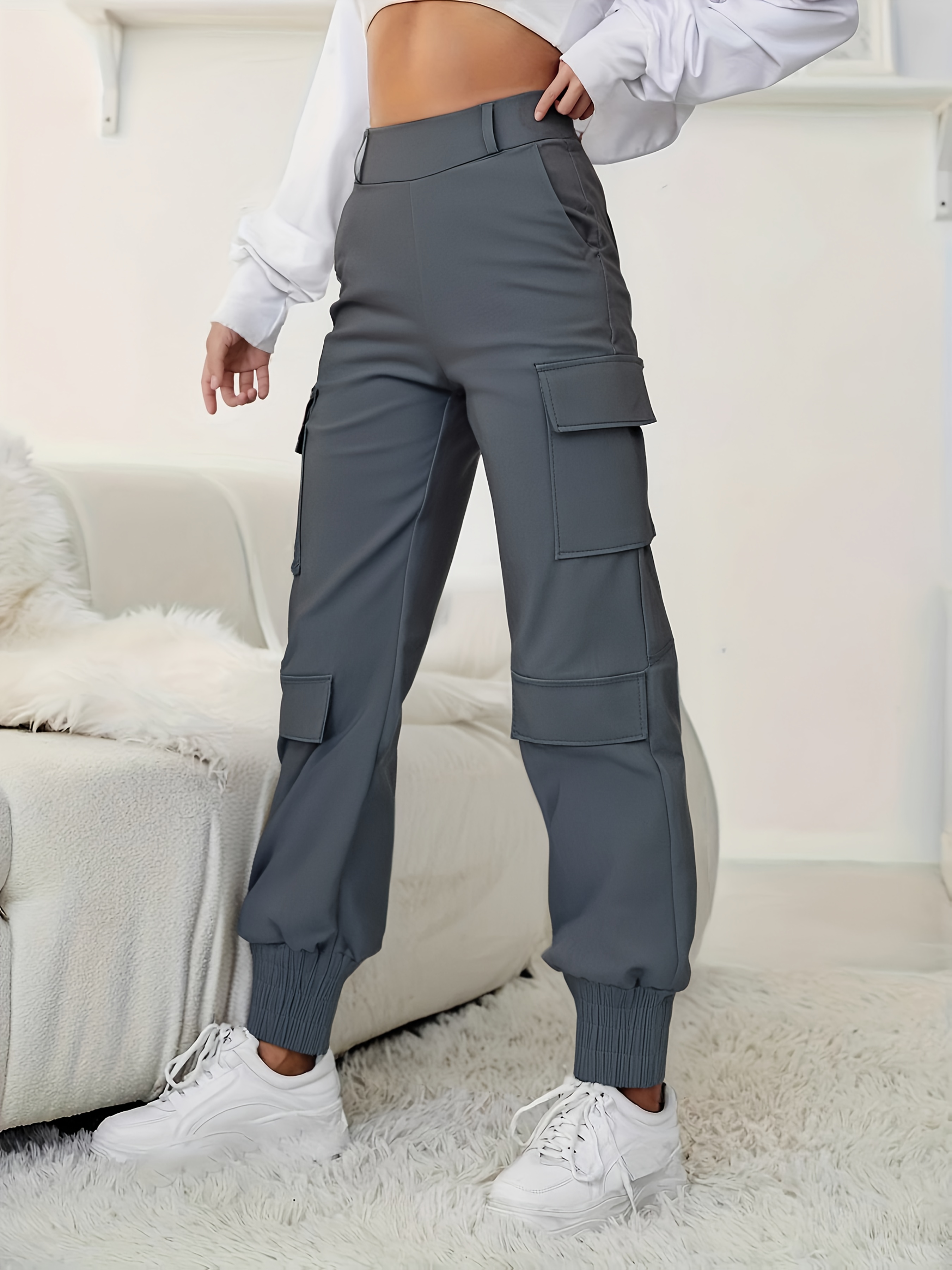 River Island - Pantaloni Cargo Beige Con Fondo Elasticizzato E Zip - Foto 5