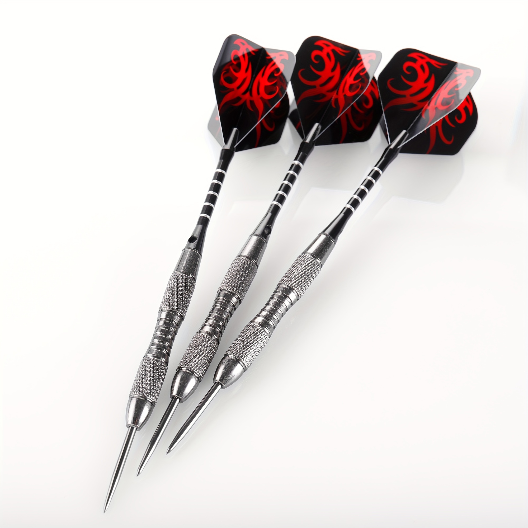 

3pcs 20g Steel Tip Darts, Hardened Iron With Stylish Red & Design, Metallic Shaft - Grip, Throwing Games|dragon Design Darts|textured Barrel Darts