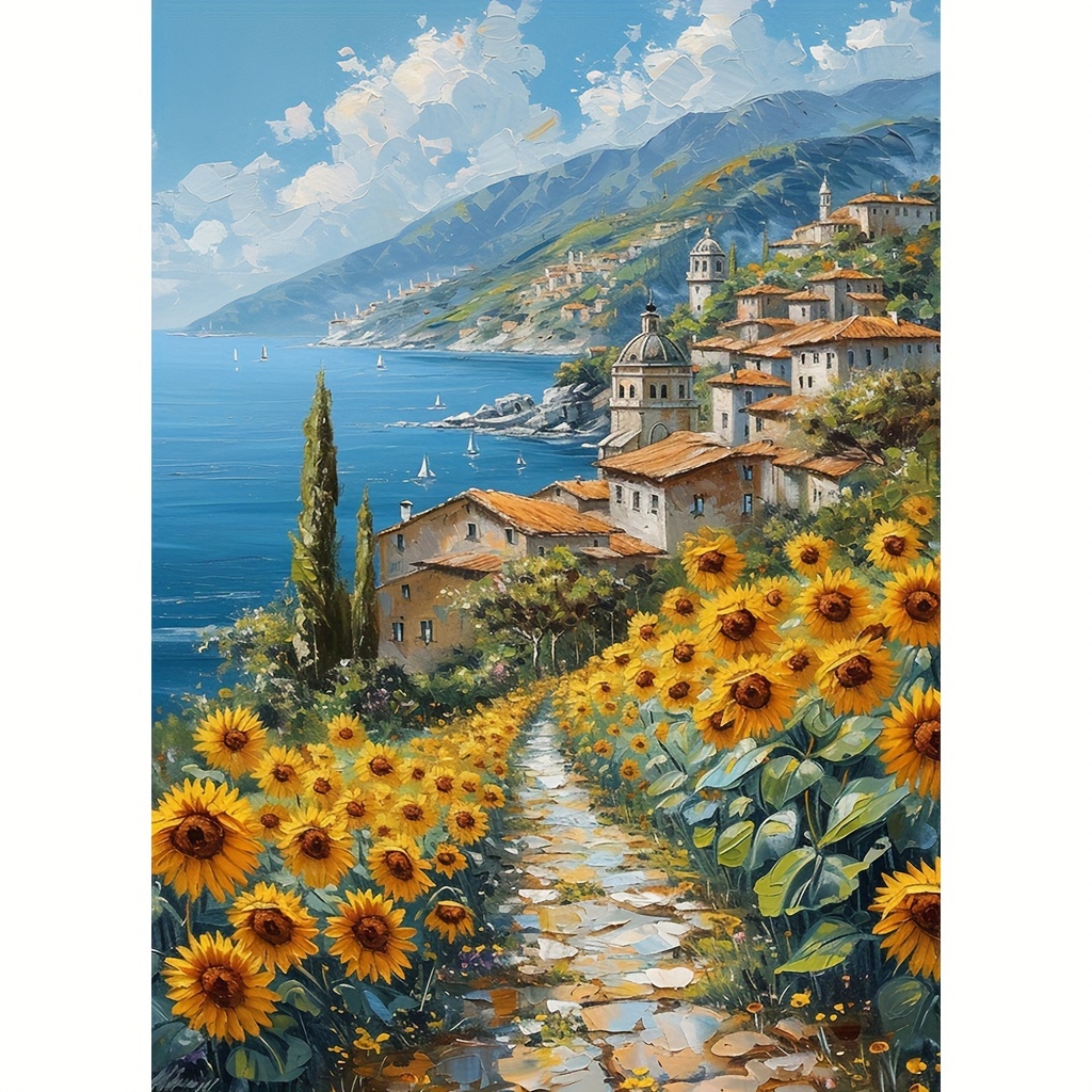 

1pc 30x40cm/ 11.8x15.7inches Without Frame Diy Large Size 5d Diamond Art Painting Seaside Town, Full Rhinestone Painting, Diamond Art Embroidery Kits, Handmade Home Room Office Wall Decor