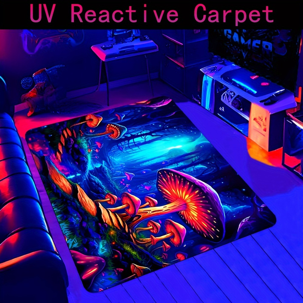 

Uv Reactive Plant Glow Rug - Non-slip, Fluorescent Area Mat For Gaming Room, Bedroom, Living Room, Bathroom & Entryway Decor