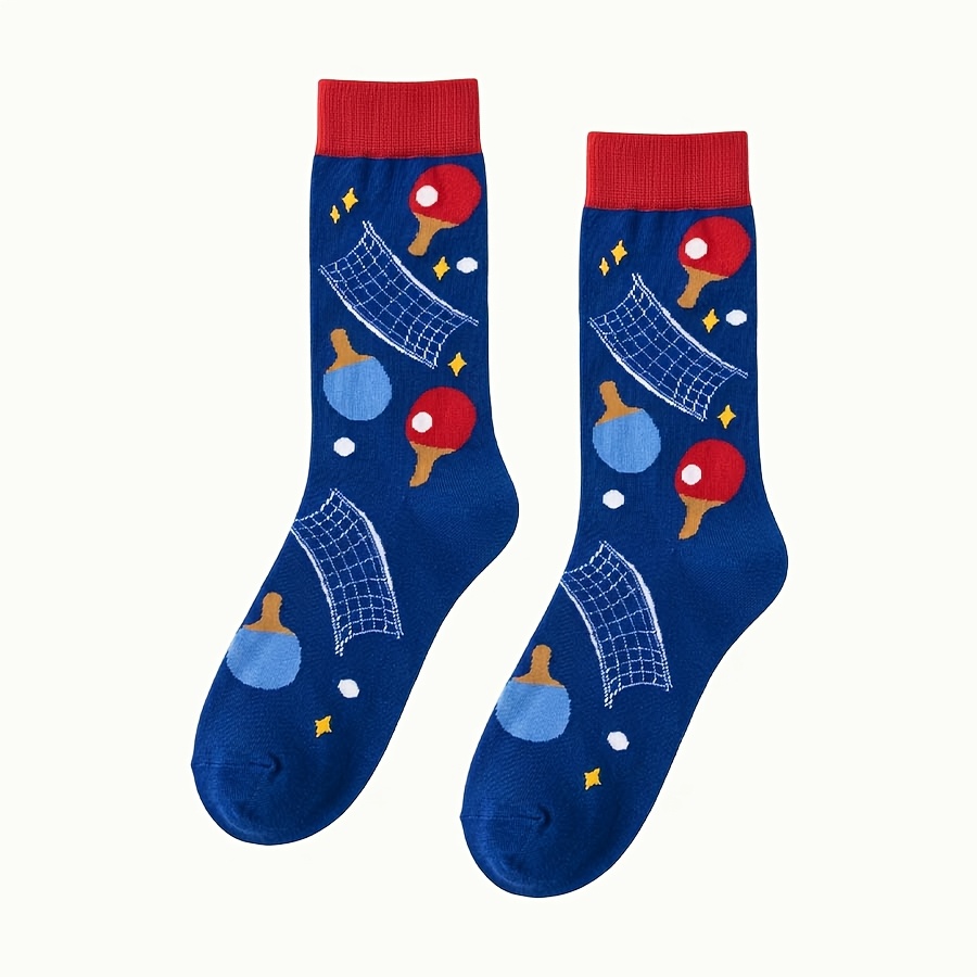 TEMU 1 Pair Of Blue Bottomed And Red Table Tennis Socks, Designed With Hot-blooded Sports Elements For Men And Women, , Breathable And Comfortable, A