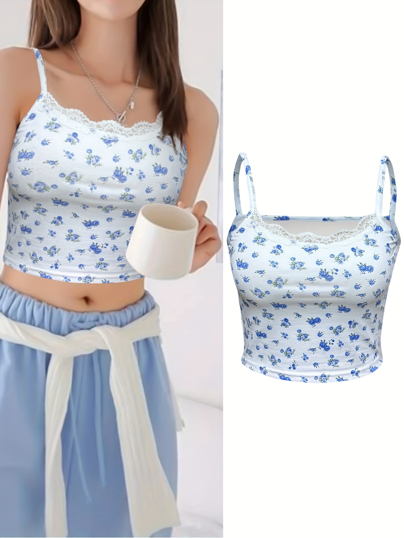 Floral Pattern Contrast Lace Bustier Top Sleeveless Crop - Temu